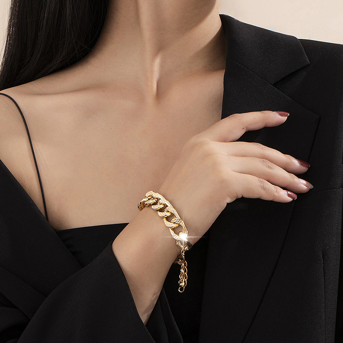 Womens Thin Bracelet Simple Design Electroplated Lightweight Hollow Chain For EverydayUse Wear Length 16cm 5cm