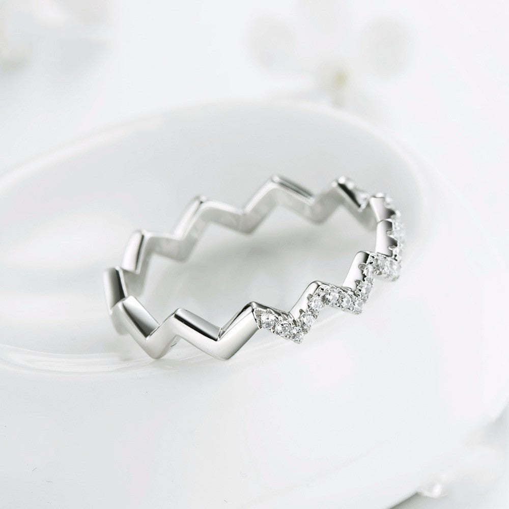 Womens Ring Sterling Silver Geometric Ring with Zircon Micro-Inlaid Design Trendy Fashion Jewelry Ring Gift for Her Party Ring Wedding Ring Engagement Ring