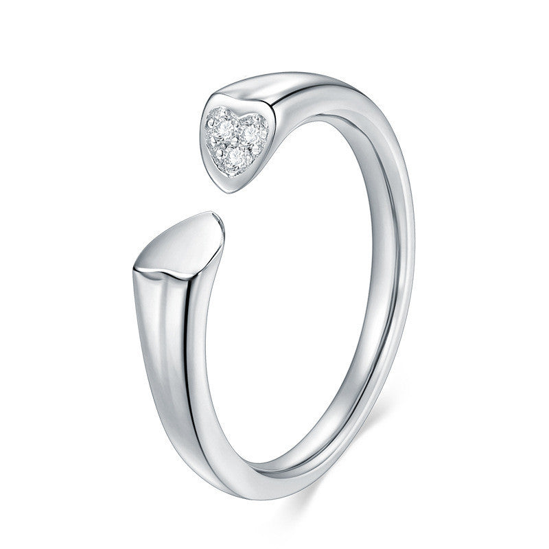 Womens Heart Ring S925 Sterling Silver Ring for Girls Simple Silver Inlaid Gem Heart Shaped Ring Jewelry Gift for Her Electroplated Silver Ring