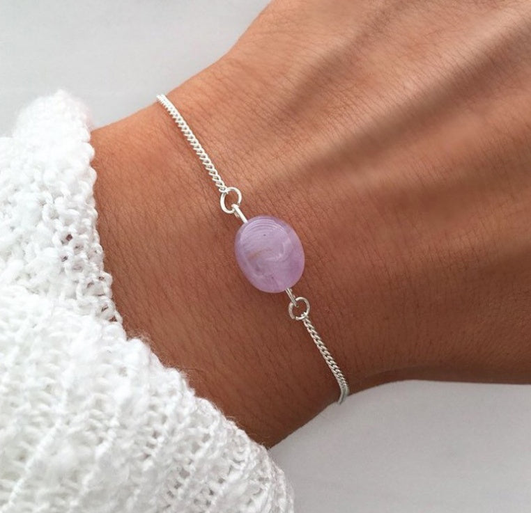 Womens Natural Stone Amethyst Bracelet Electroplated Alloy Oval Bangle Individually Packed Fashion Jewelry Gift For Her