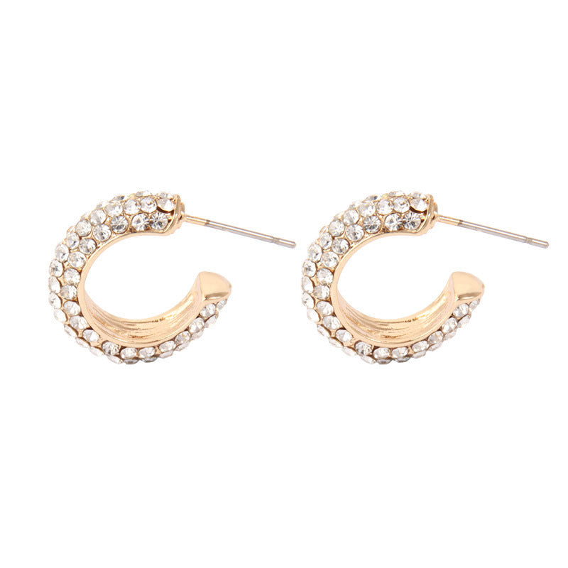 C Shaped Colorful Diamond Earrings Alloy Jewelry Fashion