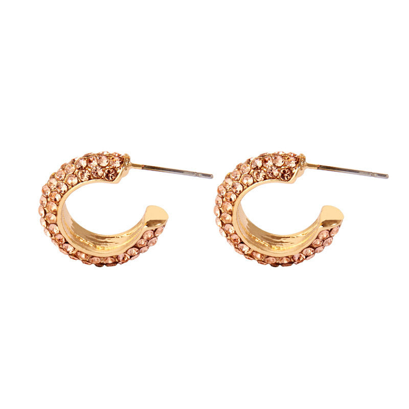 C Shaped Colorful Diamond Earrings Alloy Jewelry Fashion