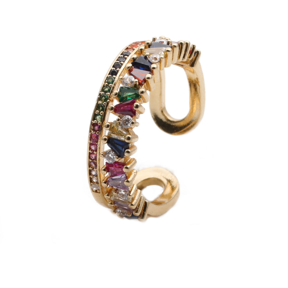 Colorful Zircon Geometric Adjustable Ring