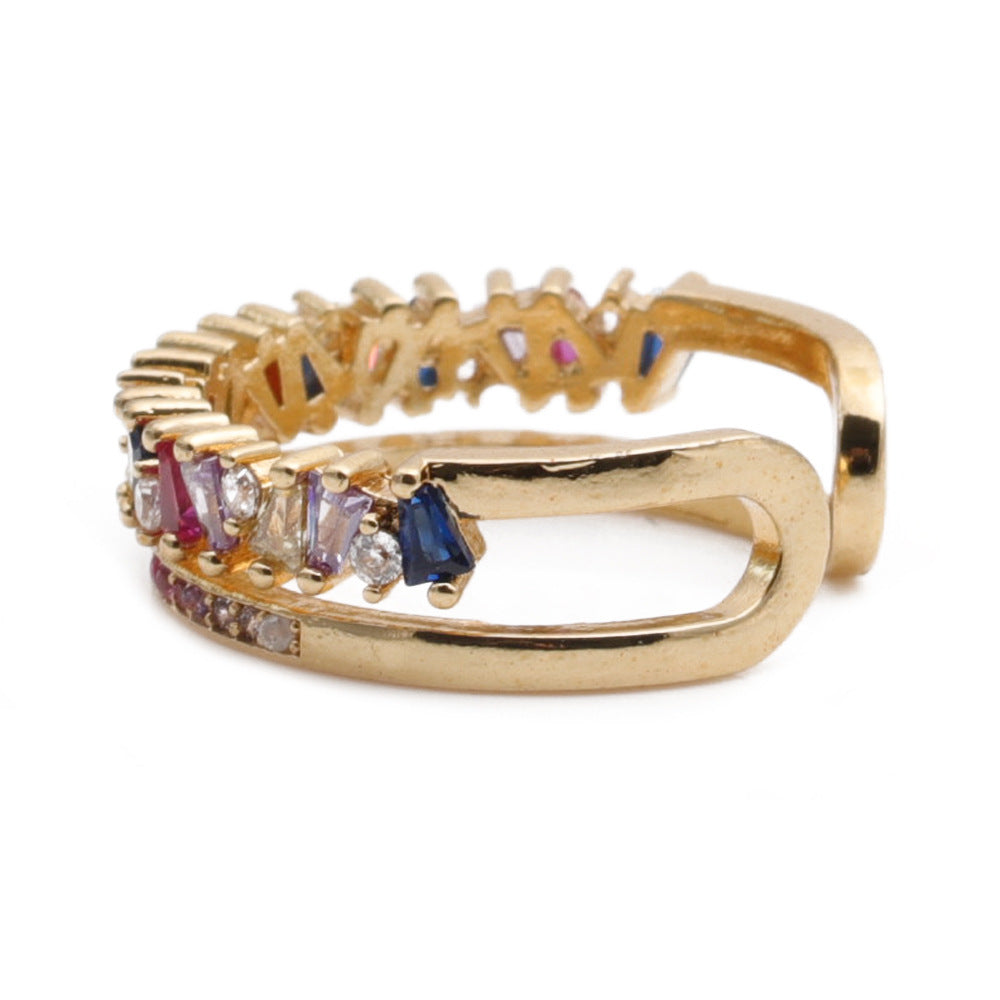 Colorful Zircon Geometric Adjustable Ring
