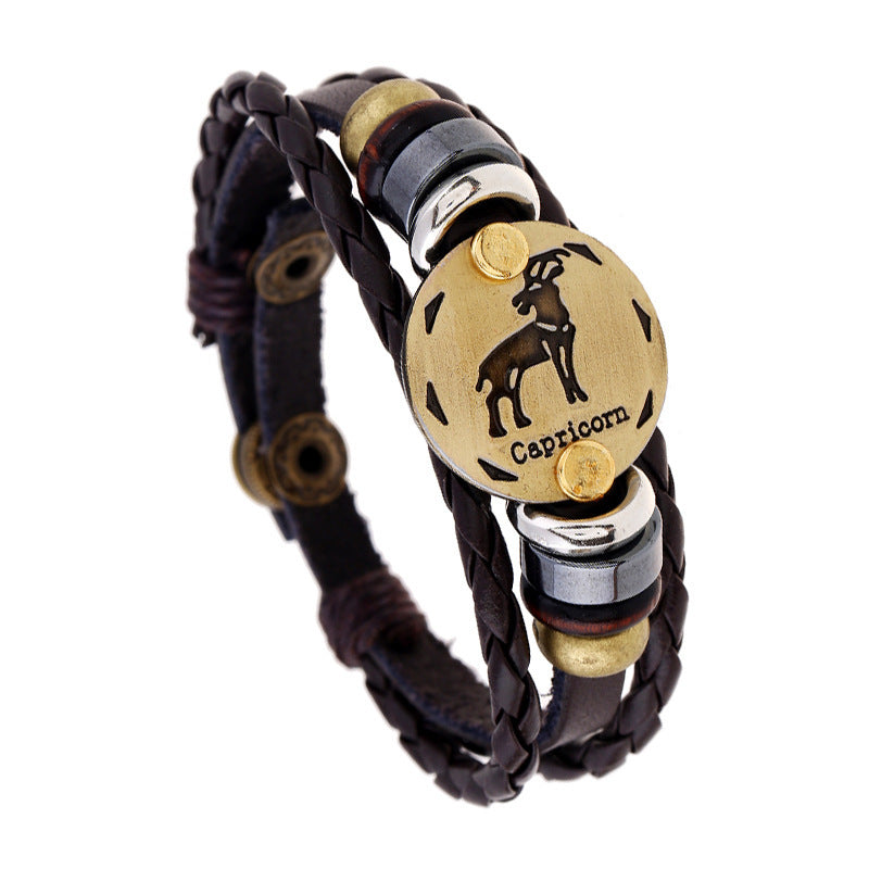 Unisex Leather Bracelet With Constellation Design European Charm Anniversary Gift Travel Souvenirs Trade Fairs