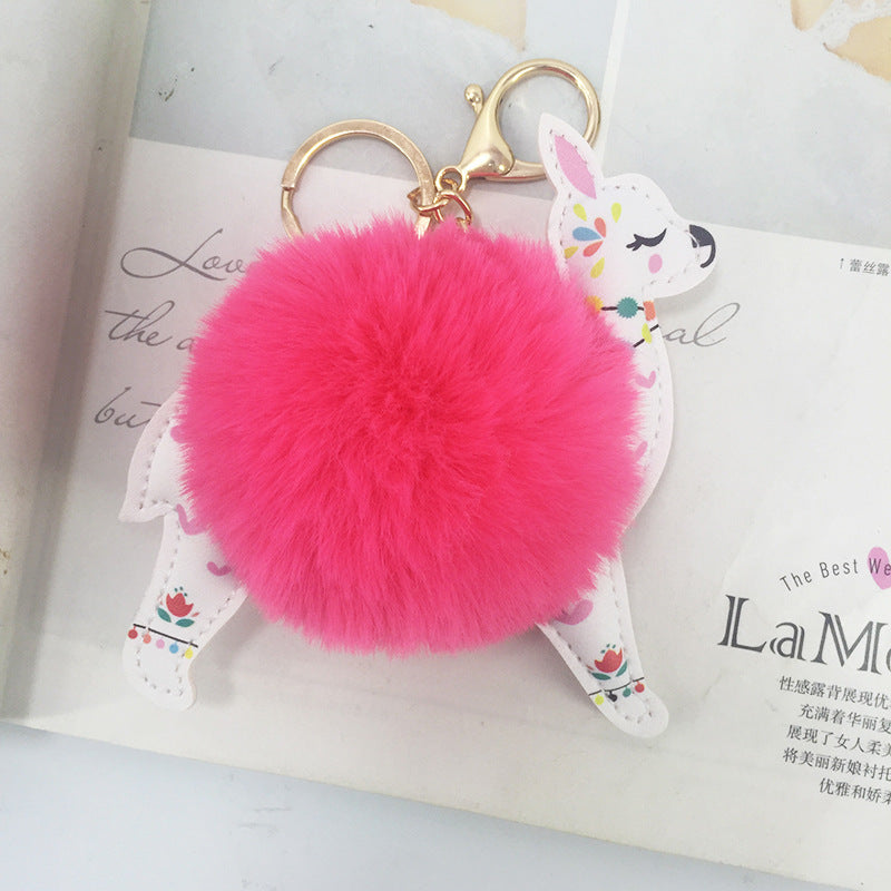 Rabbit Fur Ball Keychain Pendant Handmade Bag Charm With Alloy Accents For Handbags Backpacks Keyring Decoration