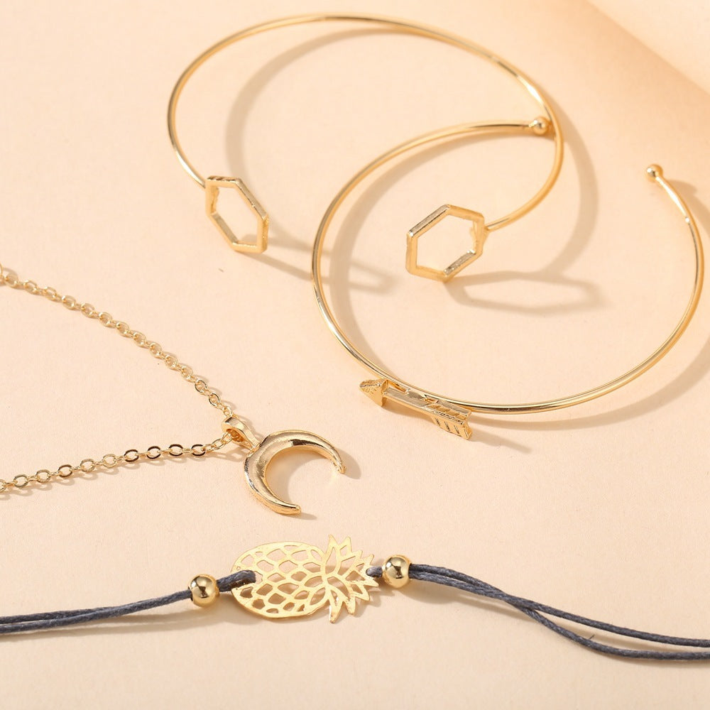 Womens Geometric Pineapple Design Alloy Electroplated Bangle Set Retro Creative Jewelry for Women Bracelets X4