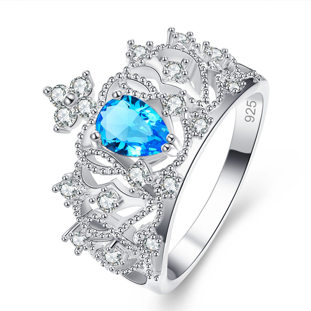 Womens Crown Zircon Ring Copper Plated Platinum Finish European American Mosaic Inlaid Gems Gift Elegant Jewelry Gift