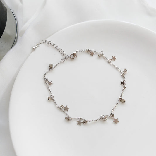 Celestial Silver Plated Star Tassel Bracelet With Gems