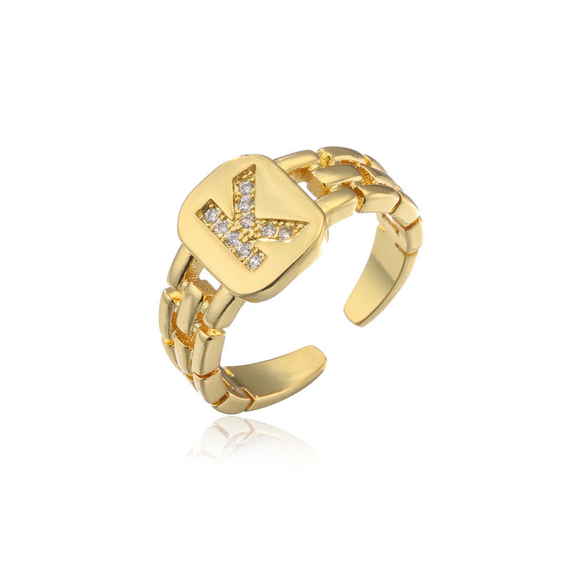 Adjustable Geometric Pattern Zircon Ring For Women Gold Plated Fashion Jewelry Elegant Durable Accessory Statement
