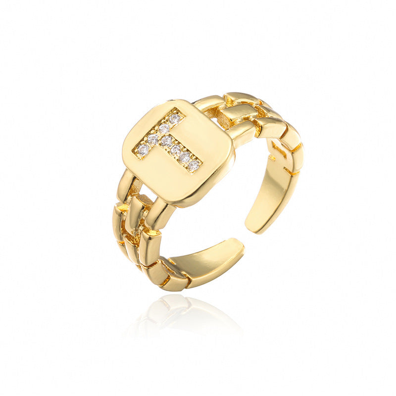 Adjustable Geometric Pattern Zircon Ring For Women Gold Plated Fashion Jewelry Elegant Durable Accessory Statement