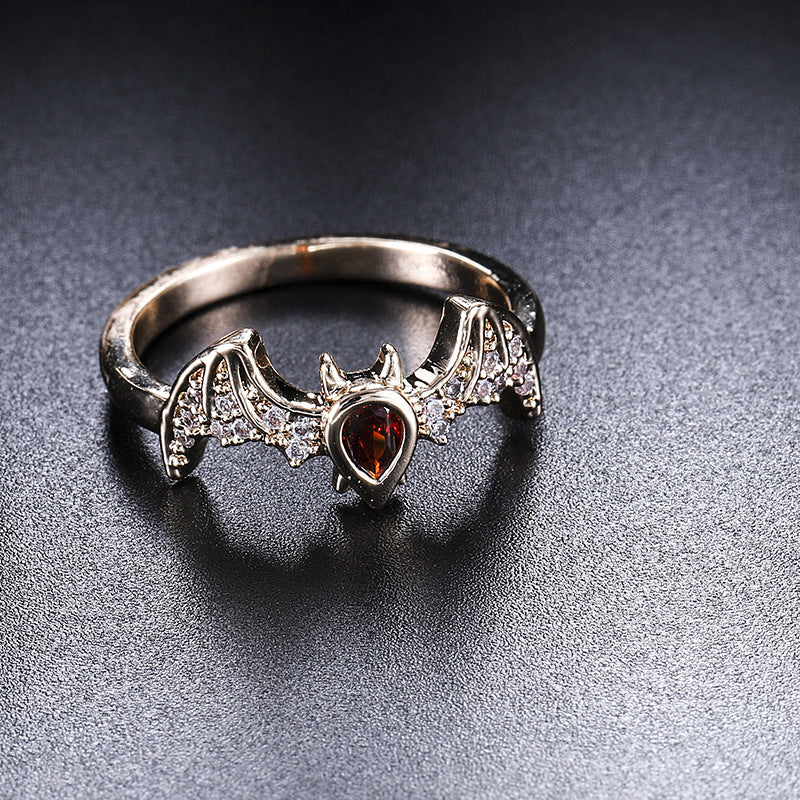 Bat Unisex Ring With Copper Inlay And Zircon Electroplated