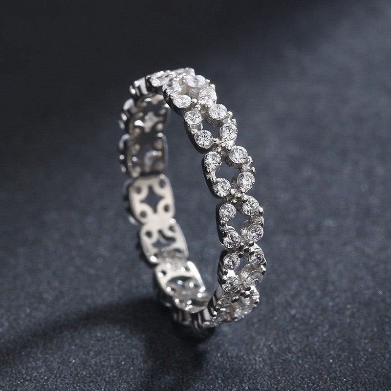 Womens Silver Geometric Full Circle Ring Electroplated Inlaid Gems Ring Sterling Silver Fashion Jewellery Gift