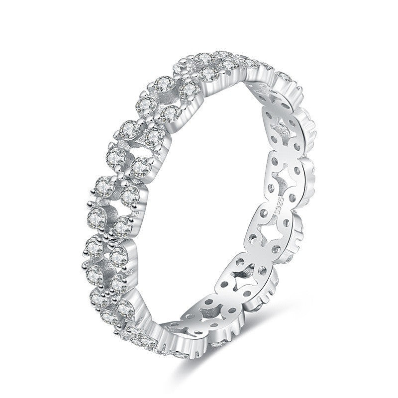 Womens Silver Geometric Full Circle Ring Electroplated Inlaid Gems Ring Sterling Silver Fashion Jewellery Gift