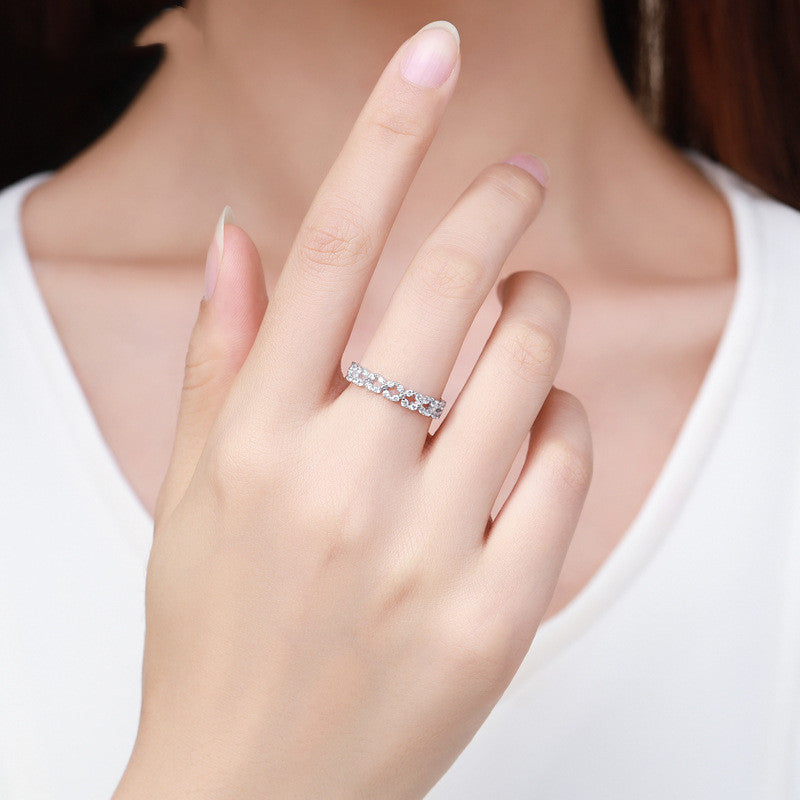 Womens Silver Geometric Full Circle Ring Electroplated Inlaid Gems Ring Sterling Silver Fashion Jewellery Gift