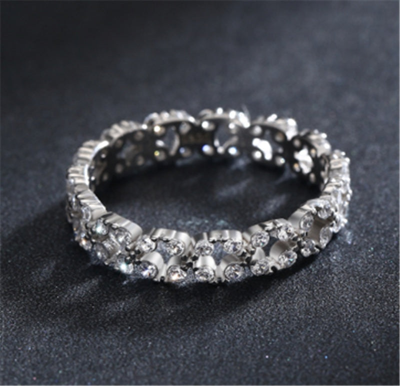 Womens Silver Geometric Full Circle Ring Electroplated Inlaid Gems Ring Sterling Silver Fashion Jewellery Gift