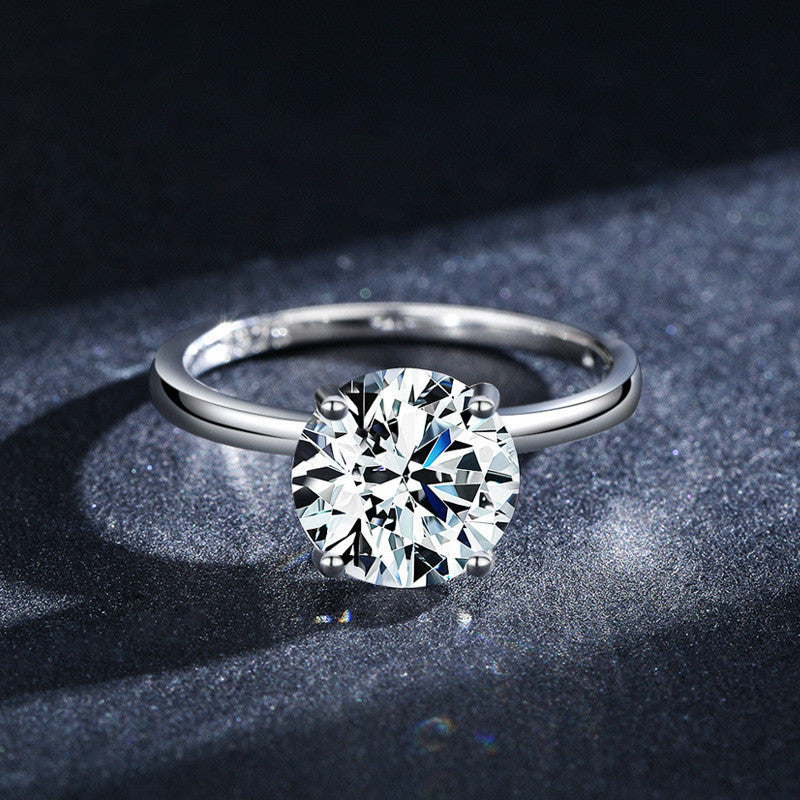 Sterling Silver Ring With Four Claw Setting And Zircon Stone Exaggerated Geometric Design Luxury Jewelry Accessory