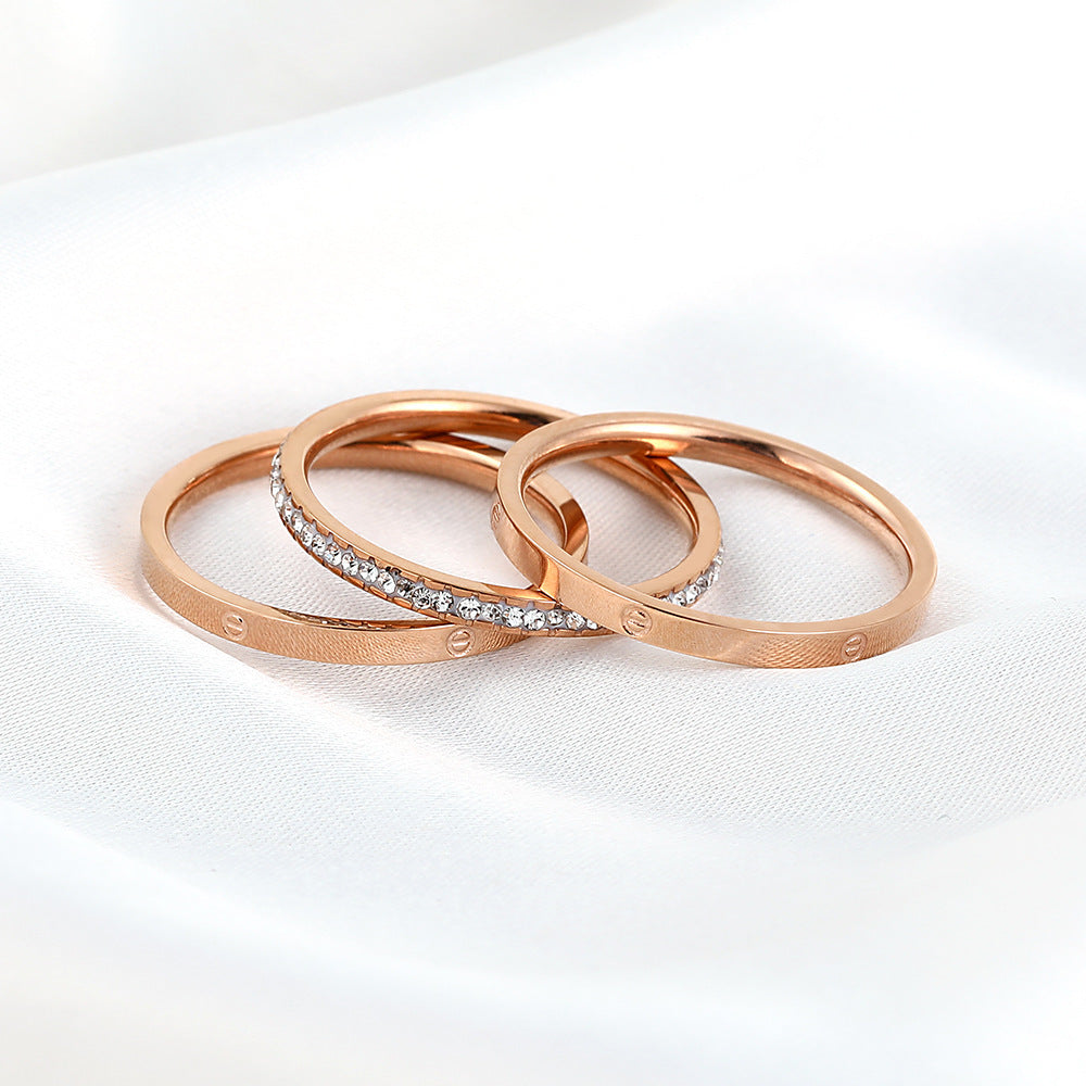 18K Rose Gold Zircon Ring European Design Vacuum Plated Durable Long Lasting Jewelry For Women Sizes 6 7 8 9 In Stock