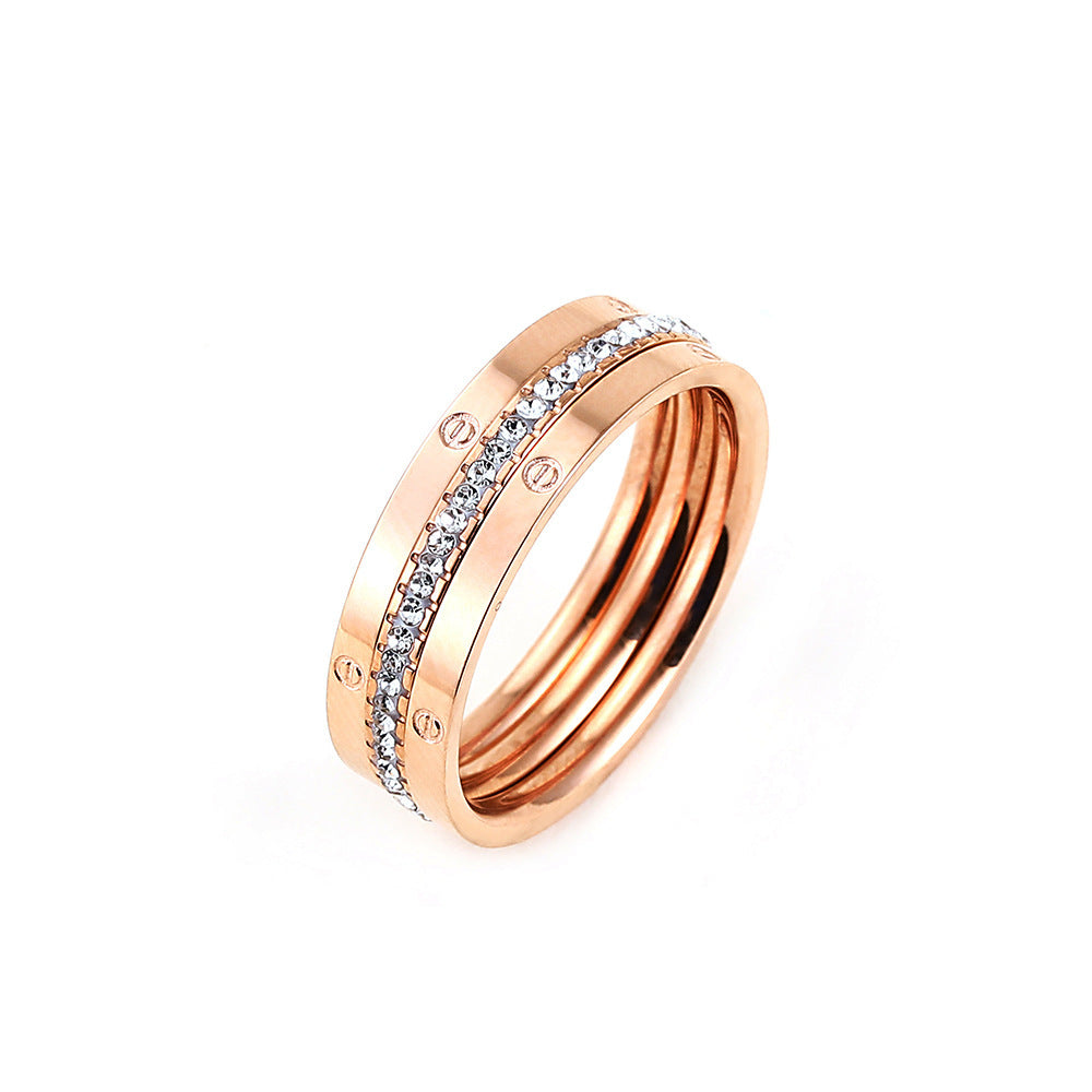 18K Rose Gold Zircon Ring European Design Vacuum Plated Durable Long Lasting Jewelry For Women Sizes 6 7 8 9 In Stock