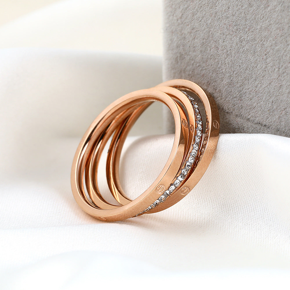 18K Rose Gold Zircon Ring European Design Vacuum Plated Durable Long Lasting Jewelry For Women Sizes 6 7 8 9 In Stock