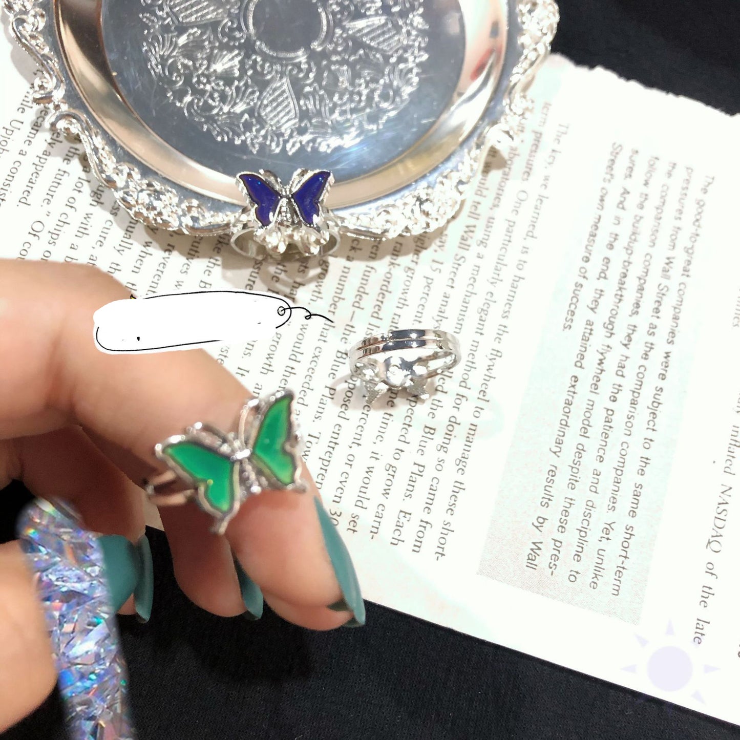 Womens Butterfly Mood Ring Adjustable Electroplated Metal Alloy Fashion Jewelry Color Shift Band with Butterfly