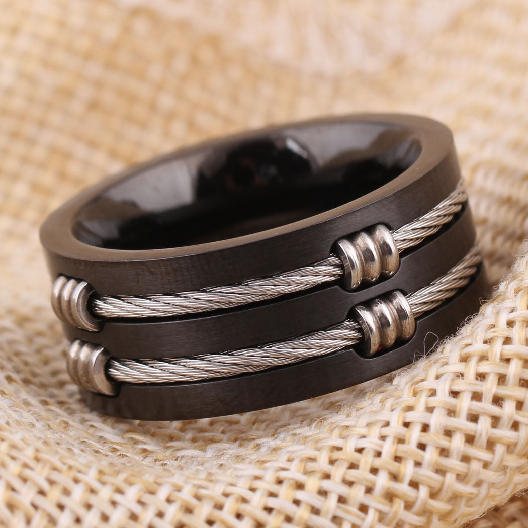 Mens Titanium Steel Black Heart Ring Fashion Jewelry Gift
