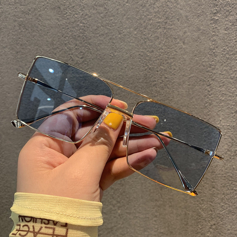 Womens Trendy Square Sunglasses Metal Frame Resin Lenses Large Face Sunshade Eyewear Clip 144x142x47mm UVGuard