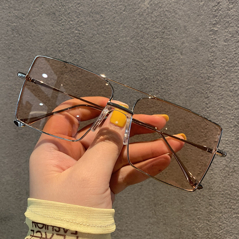 Womens Trendy Square Sunglasses Metal Frame Resin Lenses Large Face Sunshade Eyewear Clip 144x142x47mm UVGuard