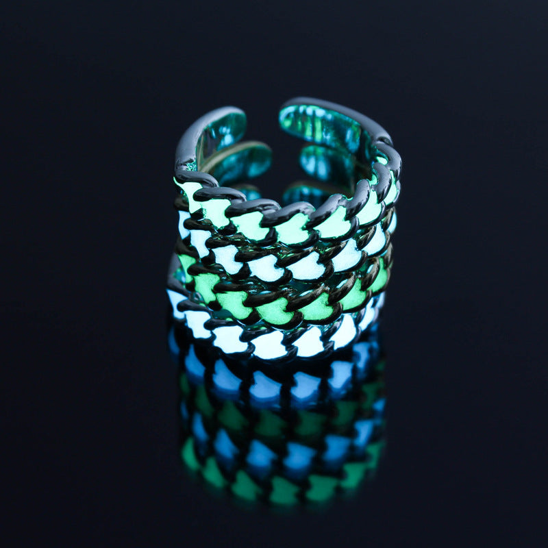 Glow In The Dark Adjustable Alloy Ring With Rhombus Resin Inlay European Fashion Jewelry Luminous Ring For Her Use