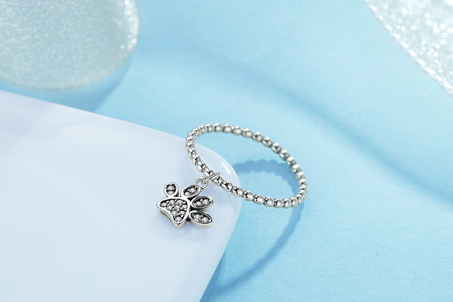 Womens Sterling Silver Cartoon Dog Ring With Footprint Design Oxidized Finish Zircon Inlay Perfect Gift For Her