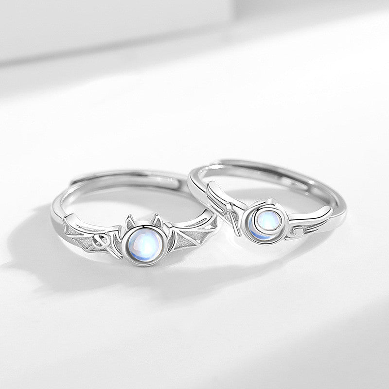 Unisex Angel And Demon Ring Cartoon Design 925 Silver With Gem Inlay Jewelry For Girlfriend Gift For Special Occasion
