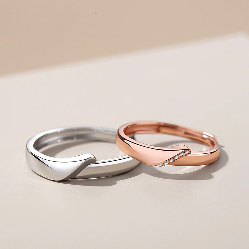 925 Sterling Silver Couple Rings With Gems Geometric Matching Ring Set Rose Gold Plated Anniversary Jewelry Set