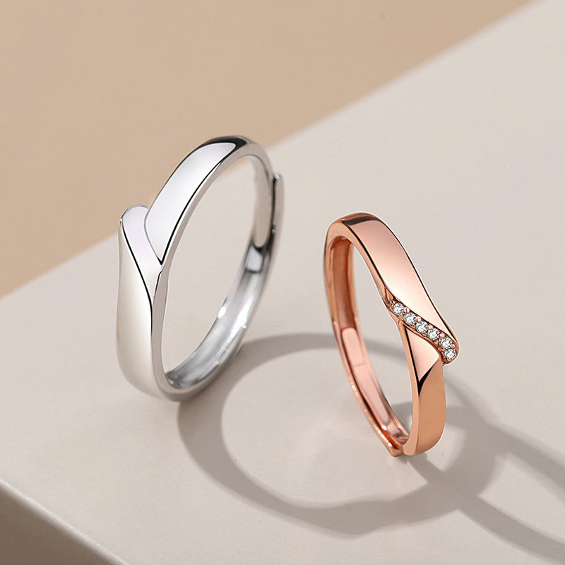 925 Sterling Silver Couple Rings With Gems Geometric Matching Ring Set Rose Gold Plated Anniversary Jewelry Set