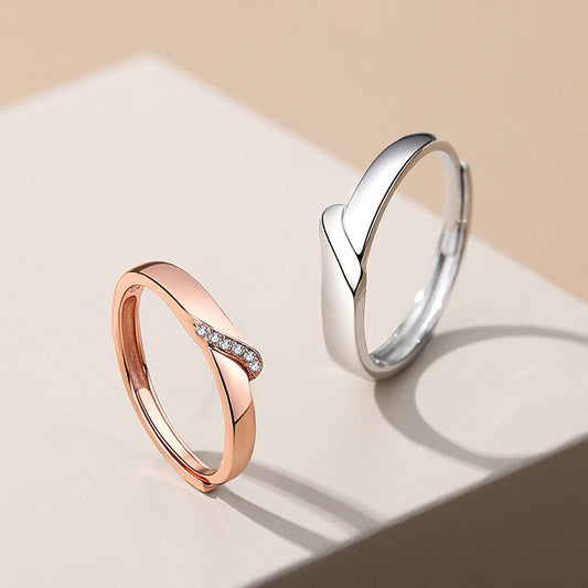 925 Sterling Silver Couple Rings With Gems Geometric Matching Ring Set Rose Gold Plated Anniversary Jewelry Set