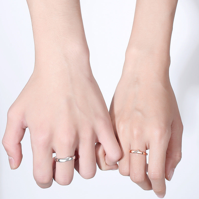 925 Sterling Silver Couple Rings With Gems Geometric Matching Ring Set Rose Gold Plated Anniversary Jewelry Set