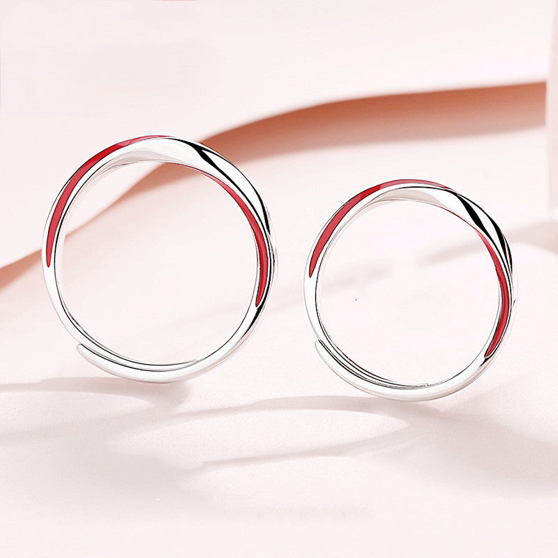Couple Ring Set Red Mobius 925 Silver Matching Bands For Him And Her Promise Wedding Engagement AnniversaryProX