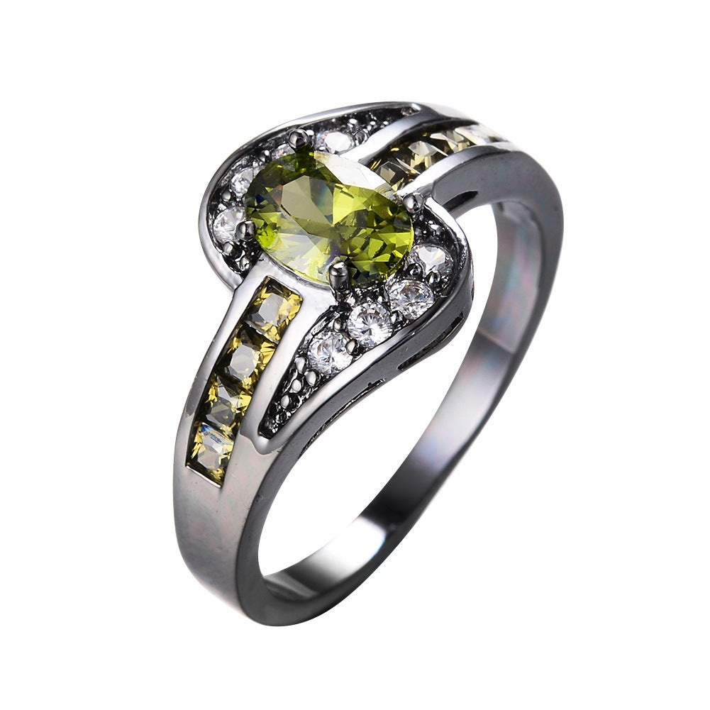 Womens Vintage Oval Ring with Zircon Gold Plated Copper Inlay Elegant Fashion Jewelry Ring For Women And Girls