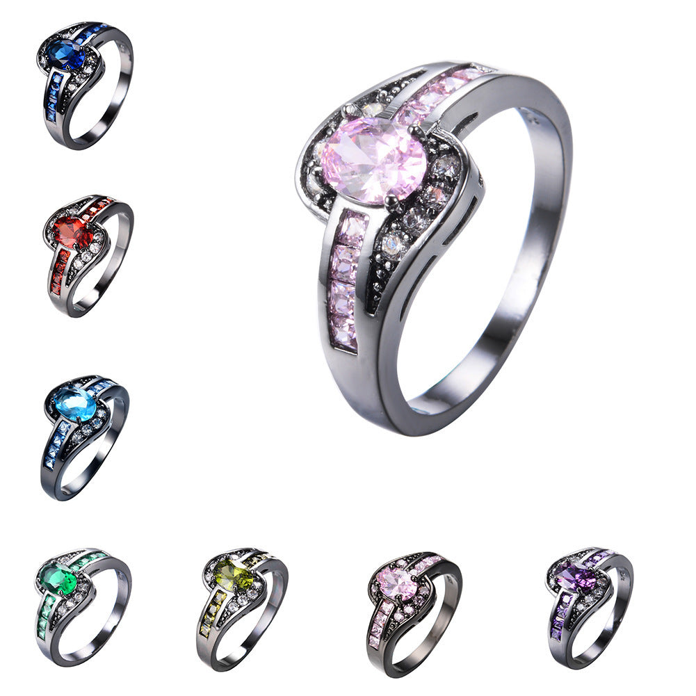 Womens Vintage Oval Ring with Zircon Gold Plated Copper Inlay Elegant Fashion Jewelry Ring For Women And Girls