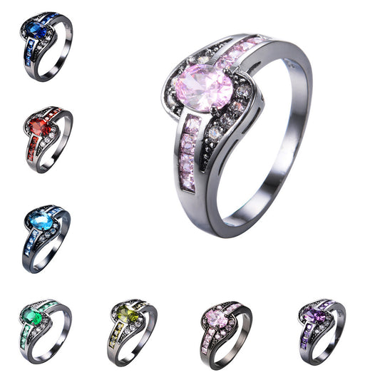 Womens Vintage Oval Ring with Zircon Gold Plated Copper Inlay Elegant Fashion Jewelry Ring For Women And Girls