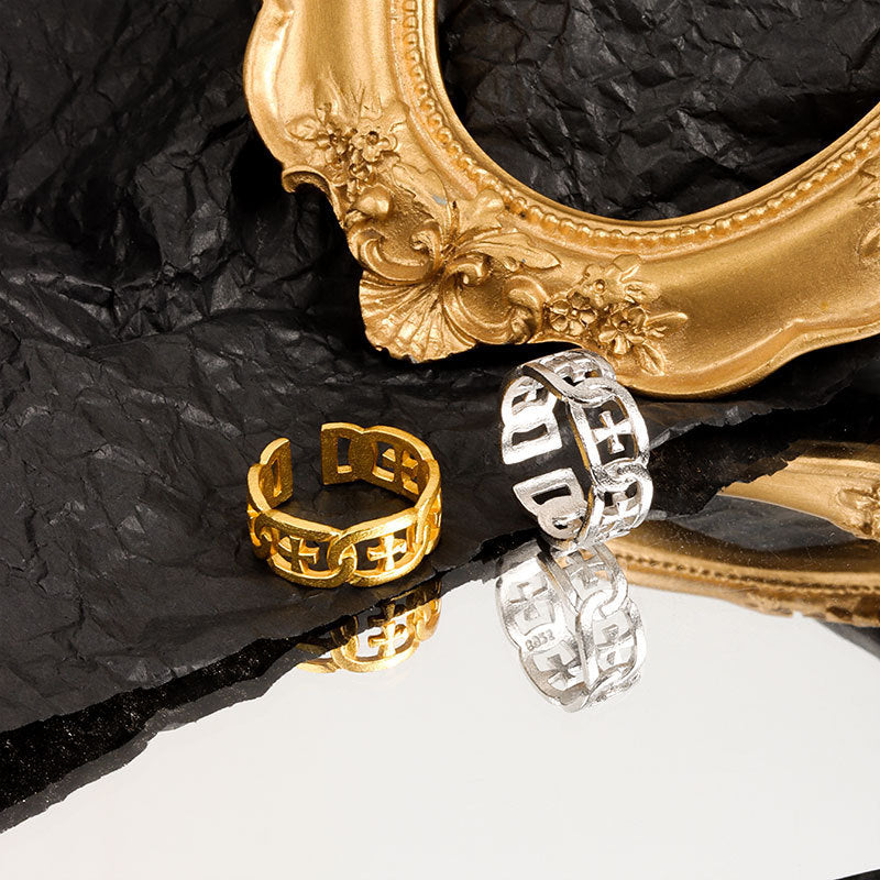 Adjustable Copper Cross Ring Womens Jewelry Platinum Gold Tone Fashion Ring With Open Front Design For Glamour