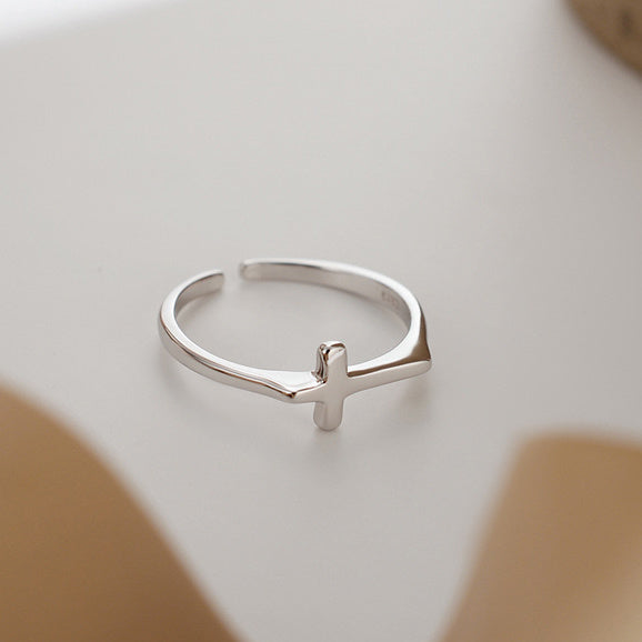 925 Sterling Silver Adjustable Korean Cross Ring Glossy Geometric Jewelry White Gold Finish Gift For Her Style