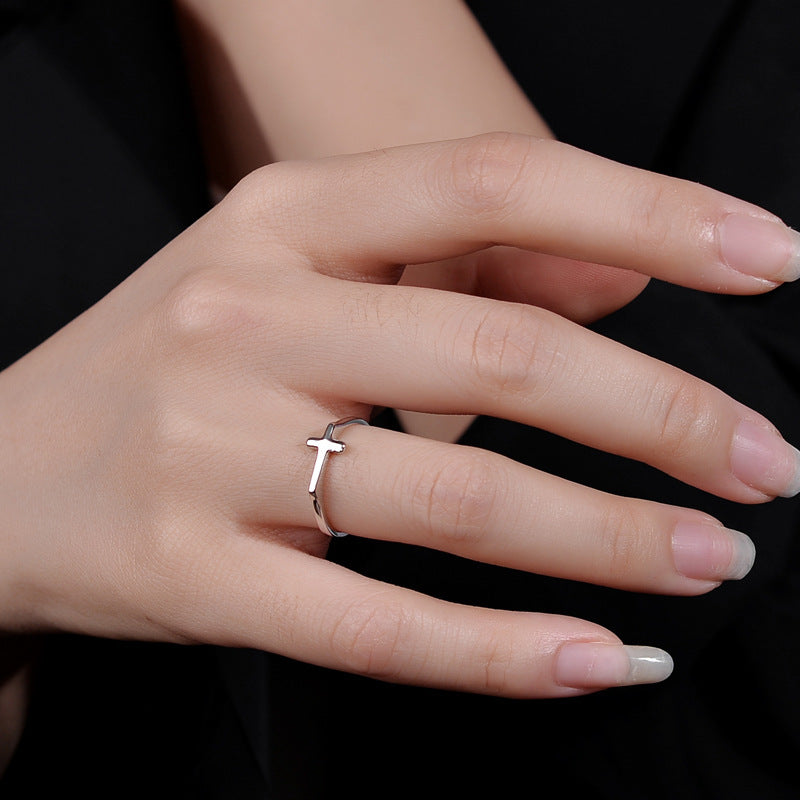 925 Sterling Silver Adjustable Korean Cross Ring Glossy Geometric Jewelry White Gold Finish Gift For Her Style