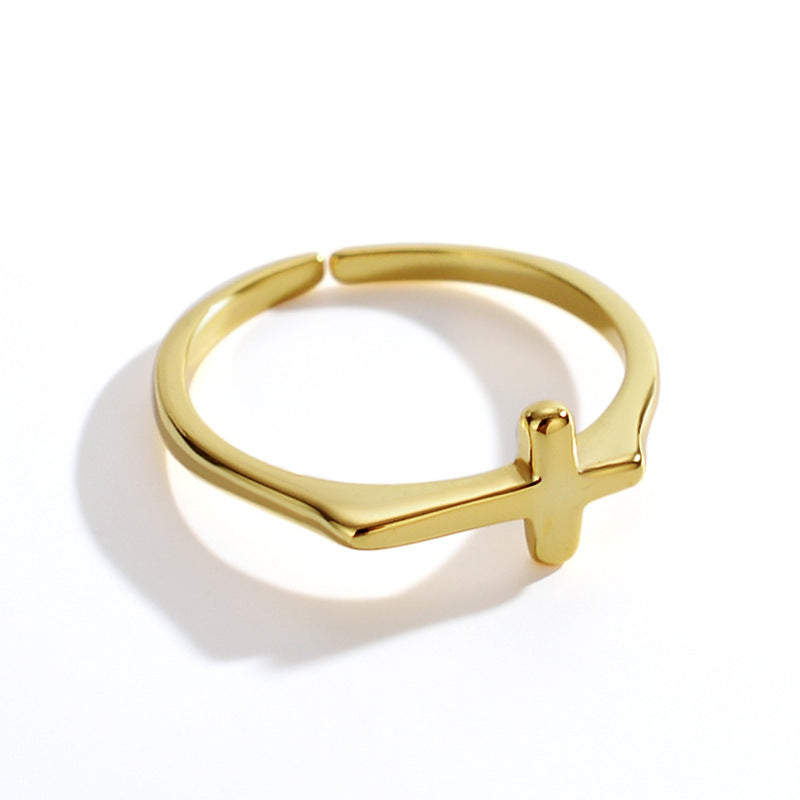 925 Sterling Silver Adjustable Korean Cross Ring Glossy Geometric Jewelry White Gold Finish Gift For Her Style