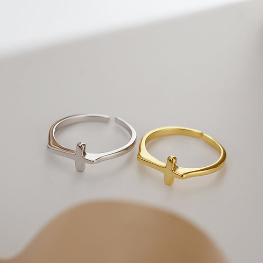 925 Sterling Silver Adjustable Korean Cross Ring Glossy Geometric Jewelry White Gold Finish Gift For Her Style