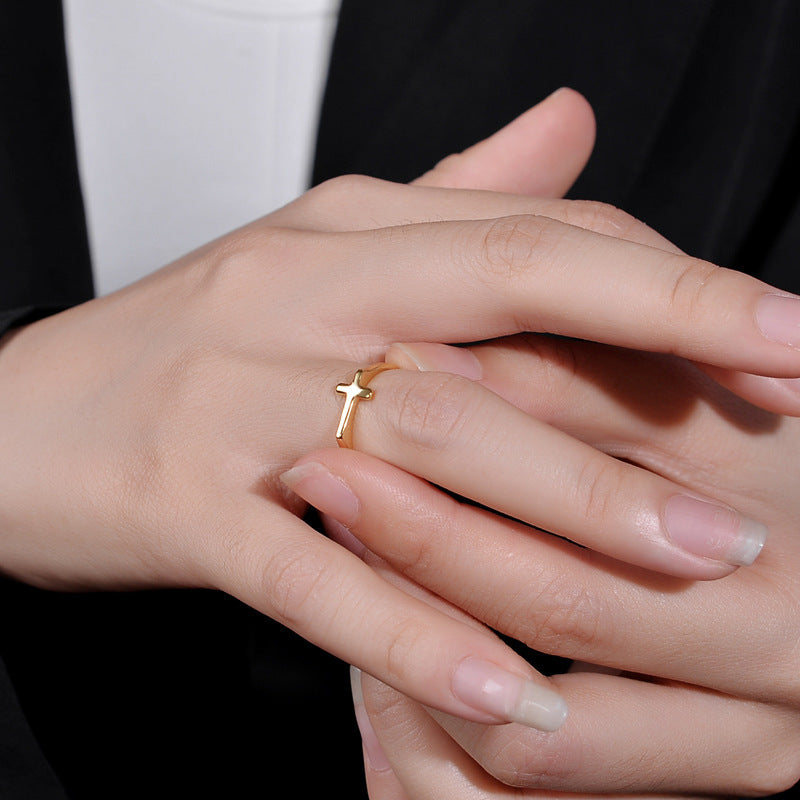 925 Sterling Silver Adjustable Korean Cross Ring Glossy Geometric Jewelry White Gold Finish Gift For Her Style