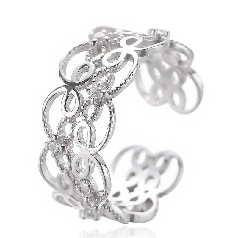 Sterling Silver Ring For Women S925 Flower Lace Design Romantic Electroplated Engagement Anniversary Jewelry Gift
