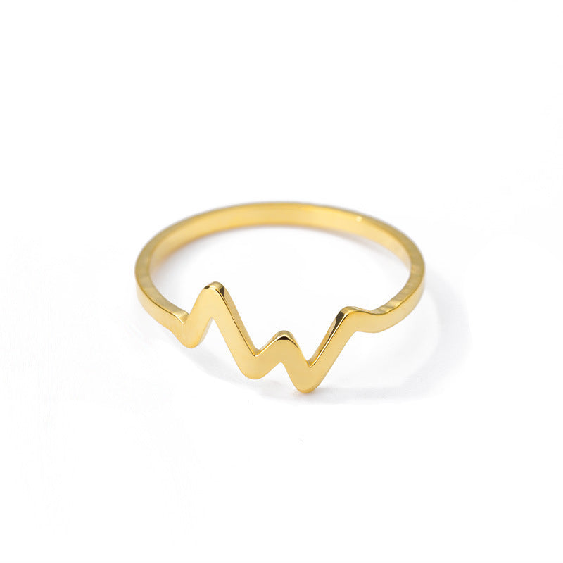 Womens Stainless Steel Ring ECG Design Gold Silver Rose Gold
