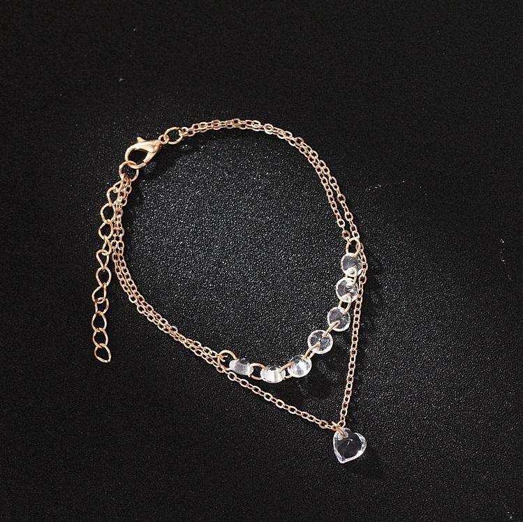 Unisex Heart Bracelet Two Layered With Cubic Zirconia Alloy Electroplated Artificial Gemstones Fashion Jewelry
