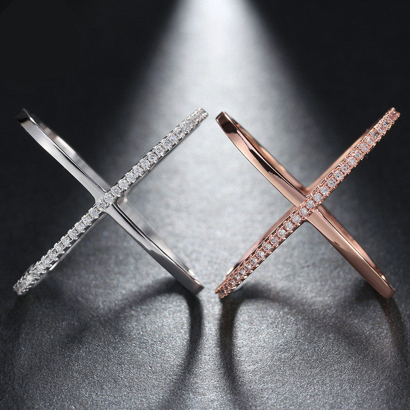 X Shaped Micro Zircon Copper Ring Elegant Delicate Initial Letter Jewelry For Women Elegant Daily Wear For Her