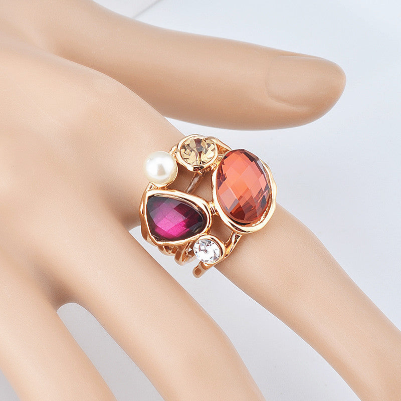 Womens Gold Plated Alloy Gemstones Pearl Rings Elegant Fashion Statement Durable Jewelry For Special Occasions